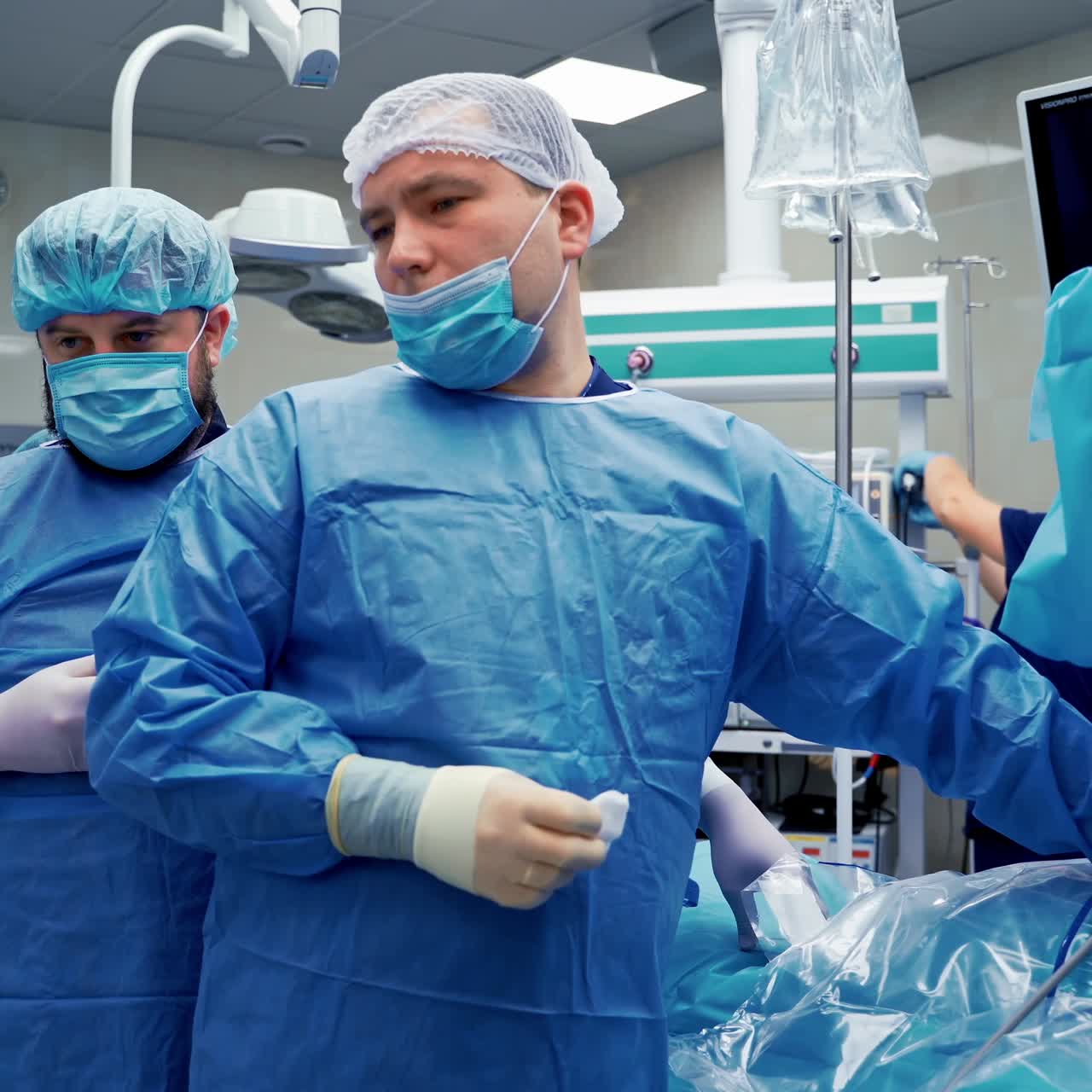 Ultrasound machine and ultrasonography in surgery. Medical equipment, healthcare concept. Selective focus of process