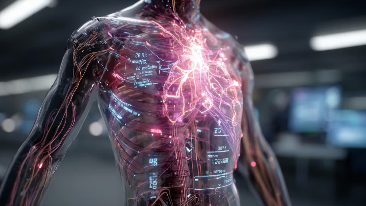 A Stunning Visualization of the Human Body's Circulatory System, Highlighting the Heart, Vascular Network, and Advanced Technological Insights into Anatomy