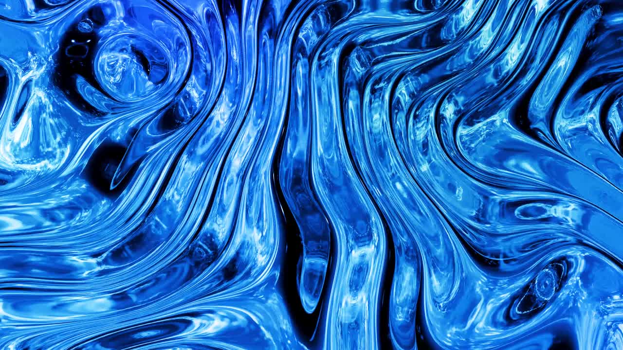 Sfondo liquido astratto in loop con motivo ondulato scintillante su superficie lucida e brillante. Fluido blu viscoso che ricorda una superficie di pellicola o vetro brillante. Bellissimo sfondo festivo creativo. Sfondo semplice e luminoso.