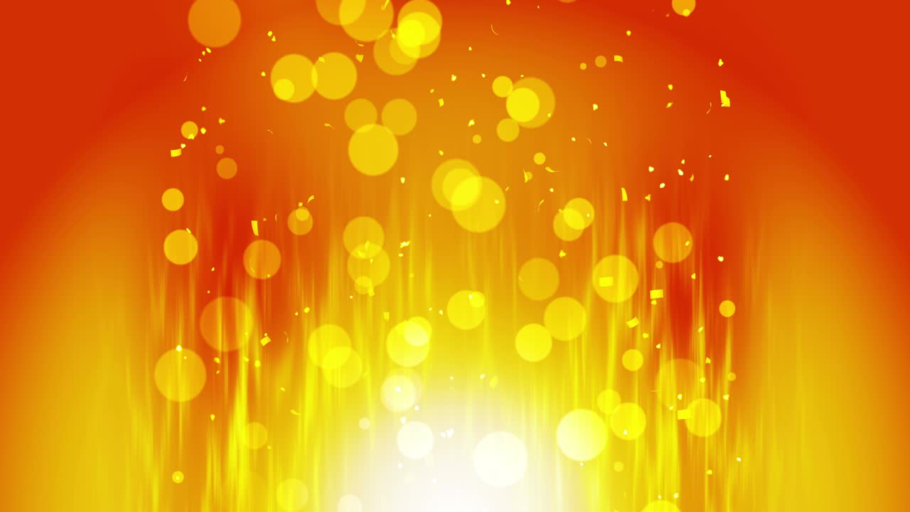 반이는 황금 콩페티, 황금색의 밝은 축제 틴셀, 색상 배경에 보케 조명, 반이는 파동 디자인, 루프 애니메이션, 텍스트를 복사하는 공간.