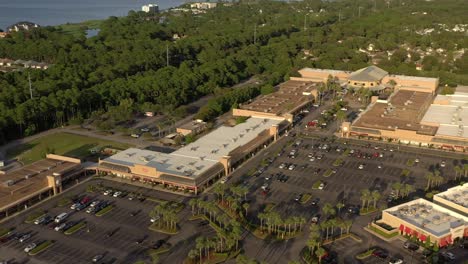 Drone-aerial-view-looking-over-the-Silver-Sands-Outlet-Mall-in-Destin-Florida