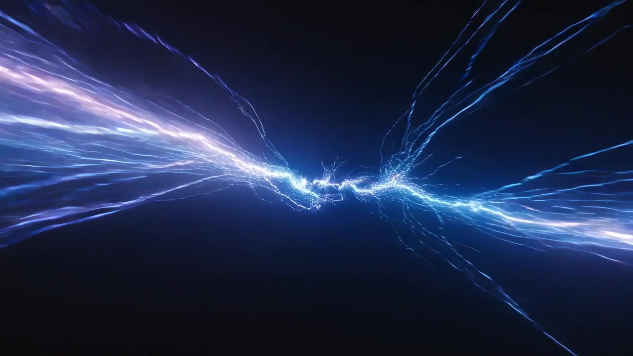 Approaching from left and right, energy streams forming center nexus, sending tendrils forward
