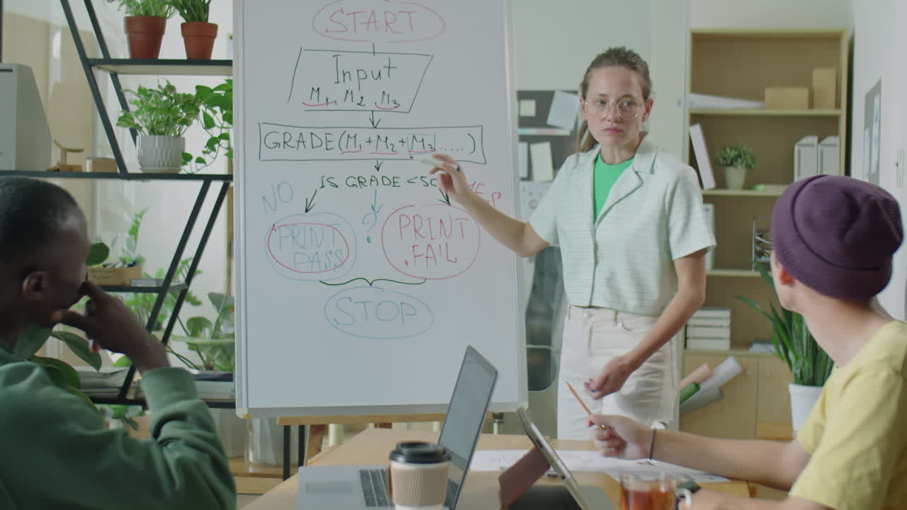 Gen Z Girl Giving Presentation to IT Team on Meeting