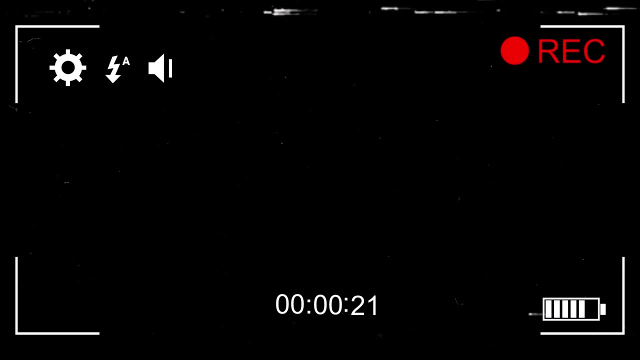 Animation of video recording interface screen, with visual interference, on black background