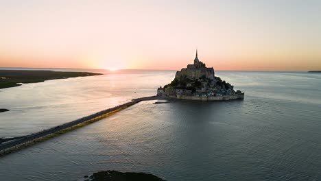 sunset on mont-saint-michel in france. seen from above