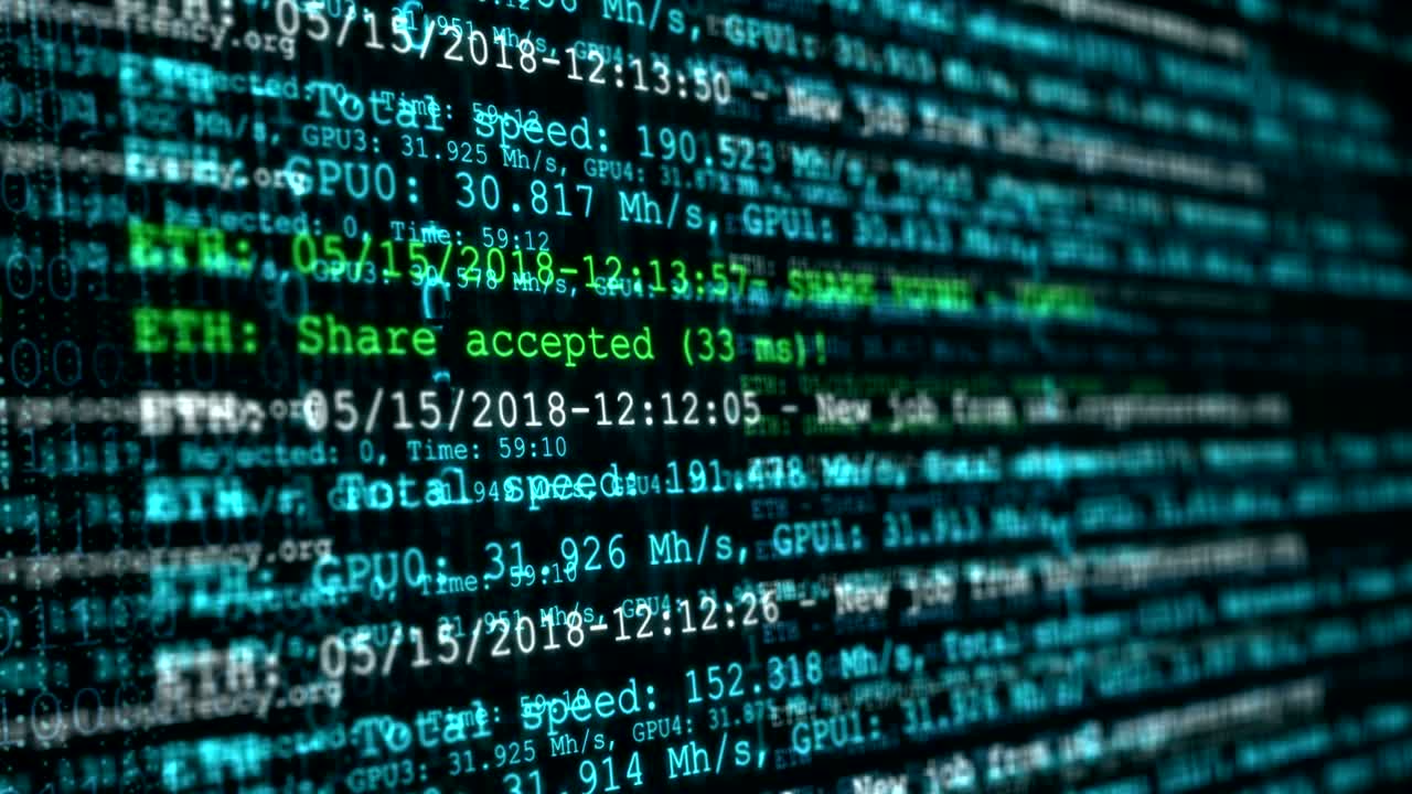 pantalla de visualización de la red de cadena de bloques y el fondo del concepto de código binario de programación.