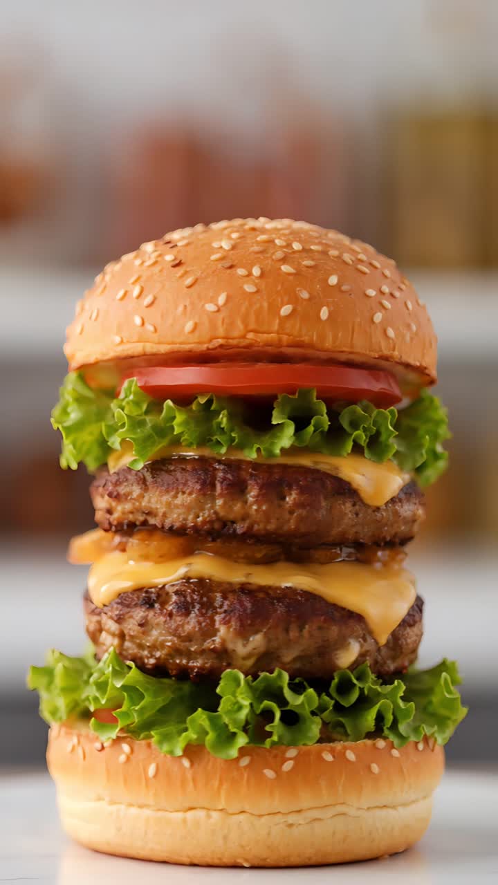 Hamburger Succoso Primo Piano Sfondo Bokeh 4K