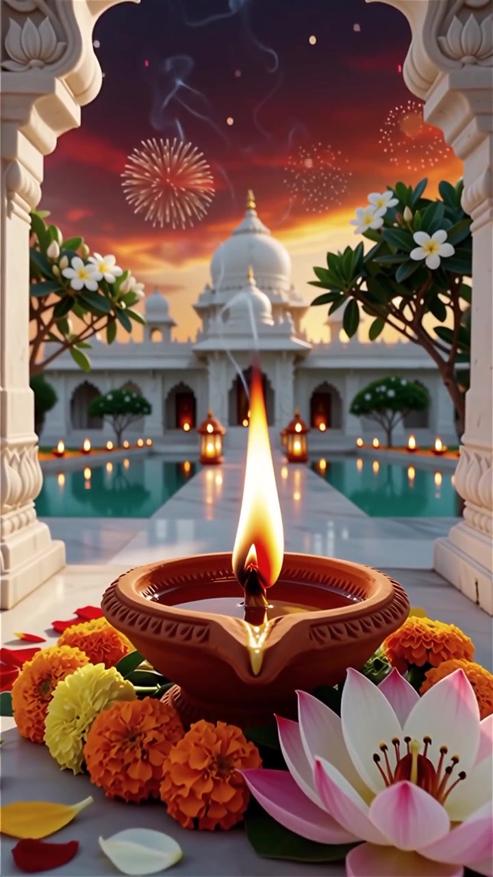Sfondo del Festival Diwali con lanterne e decorazioni tradizionali Diyas.