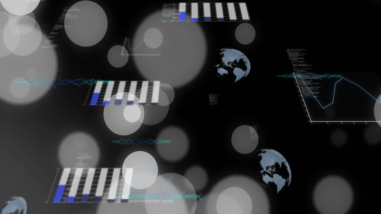 animación del procesamiento de datos sobre puntos de luz sobre fondo negro