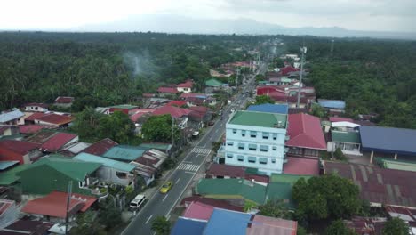 fotografía de un avión no tripulado de una pequeña carretera de la provincia de filipinas, rodeada de casas y árboles