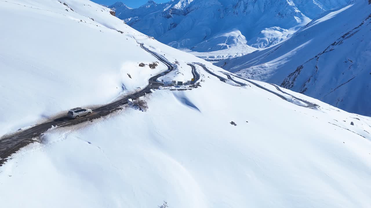 Snowy Mountain Road with Winding Highway
