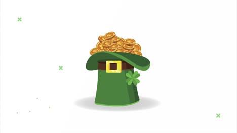 happy saint patricks day card with leprechaun hat and coins treasure