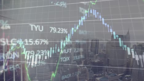 Animation-Der-Datenverarbeitung-Mit-Diagramm-über-Dem-Stadtbild