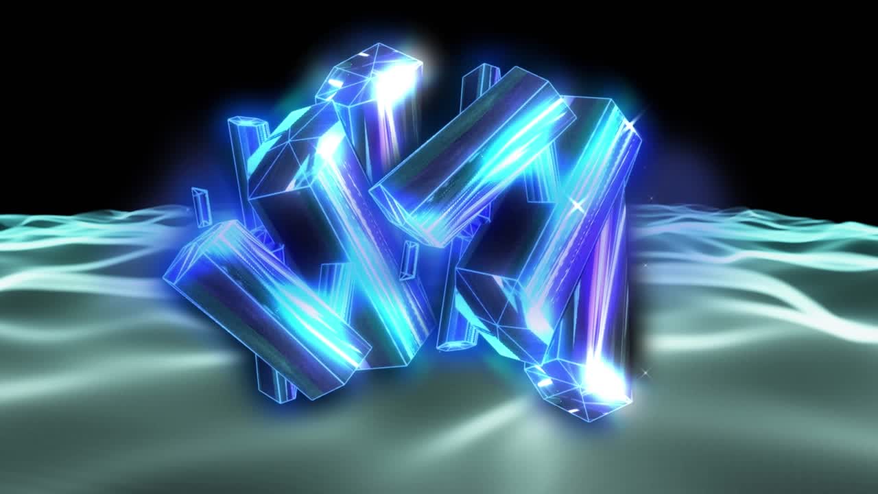 Animaatio kristalleista liikkuvien muotojen yllä