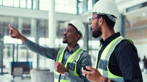 people, teamwork and engineer talking on a walkie