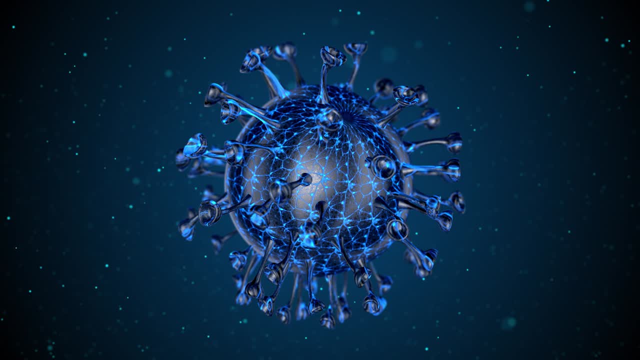 Corona COVID-19 Alert SOS. Pandemic bacteria pathogen medical health risk, immunology, virology, epidemiology concept. Microscope virus cell. 3D rendering looped animation.