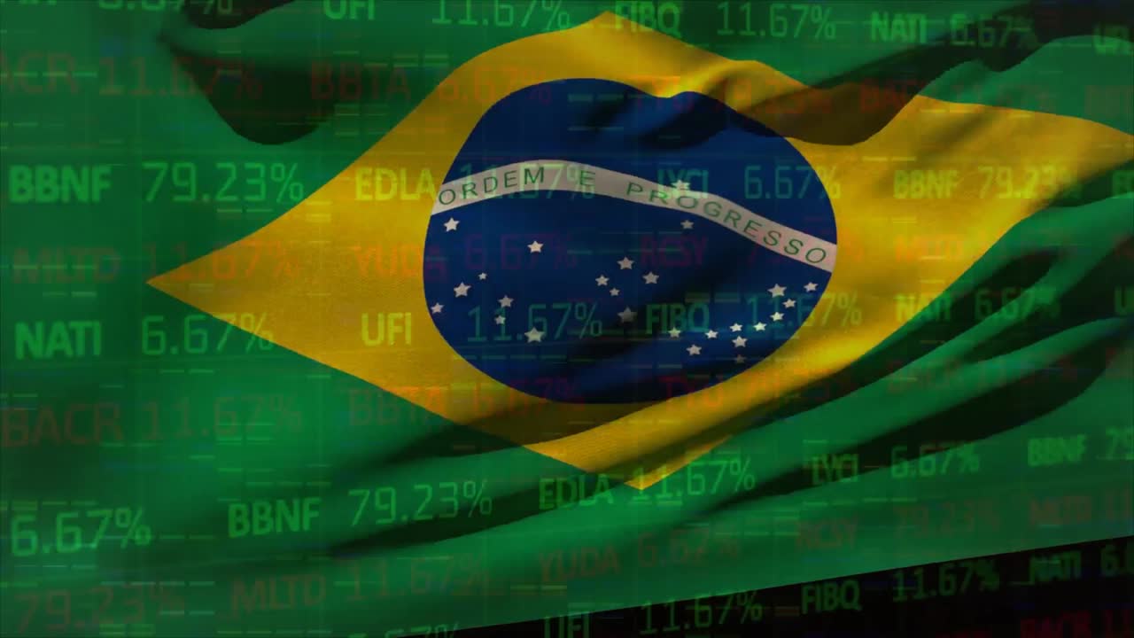 ブラジルの国旗を背景にした株式市場のアニメーション