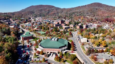 aerial wide shot of appalachian state university in fall in boone nc, north carolina