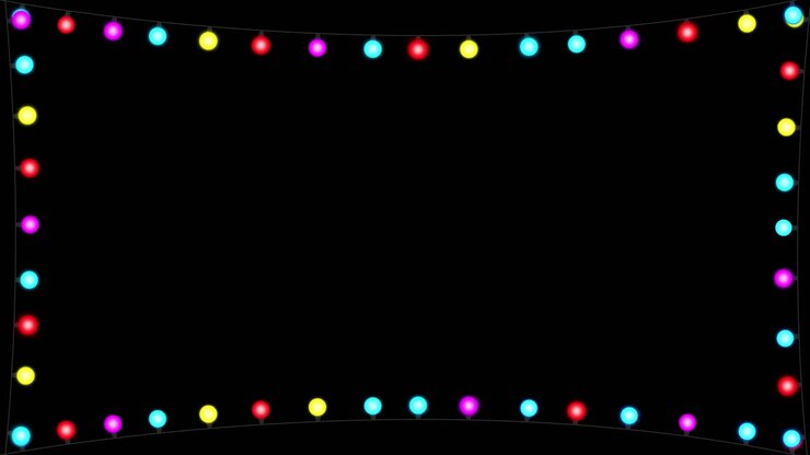 4k corner frame and border with copy space colorful light bulb string with flashing light bulbs 3d