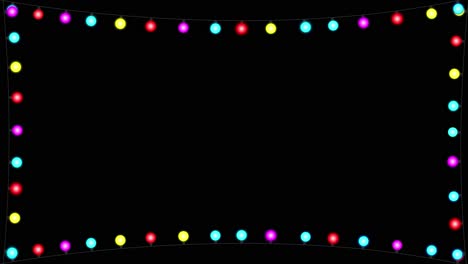 4k corner frame and border with copy space colorful light bulb string with flashing light bulbs 3d