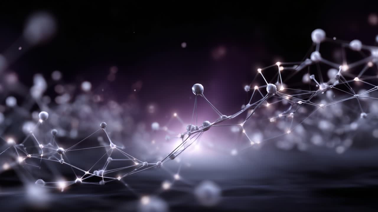 Abstract representation of molecular structures and networks showcasing intricate connections and glowing elements against a soft gradient background