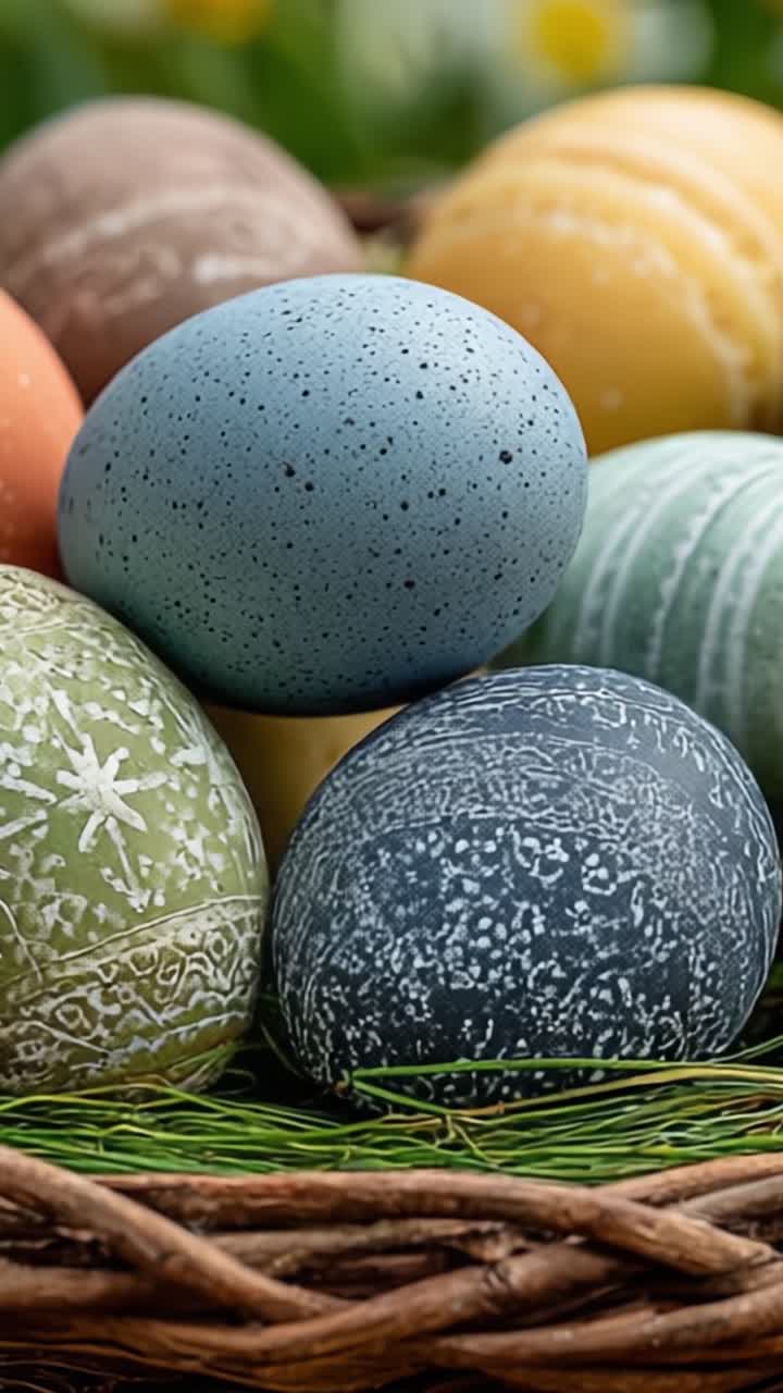 A Colorful Display of Handcrafted Easter Eggs Artists Create Beautiful Decorated Designs for Festive Celebrations in a Rustic Woven Basket Surrounded by Nature