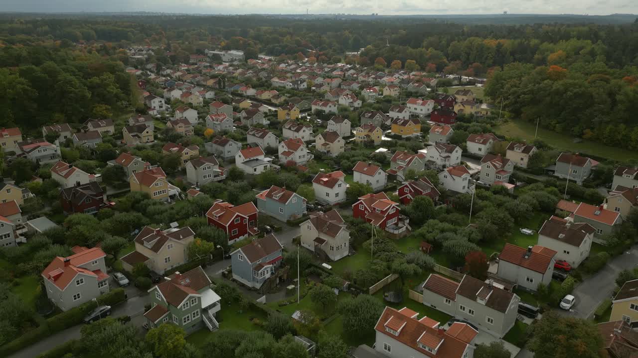 Luftfoto af boligområde i Bromma, Sverige.
