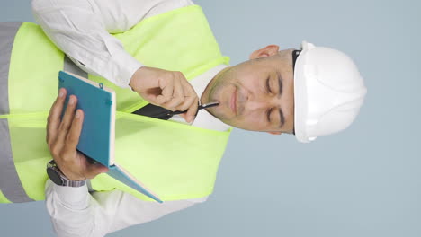 vídeo vertical de un ingeniero que hace cálculos relacionados con el trabajo.