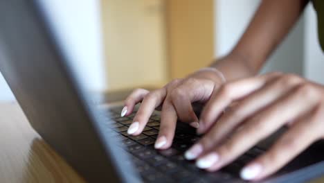 woman hands detail shot writing on the laptop