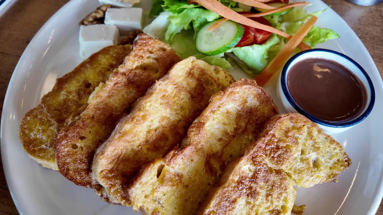 French Toast Breakfast with Salad and Feta Cheese