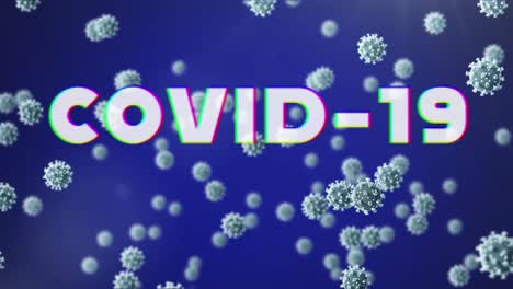 Covid-19-Text-Und-Zellen-Bewegen-Sich-Vor-Blauem-Hintergrund
