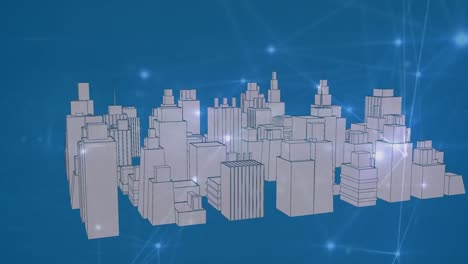 Animation-Des-Netzwerks-Von-Verbindungen-über-Die-Digitale-Stadt