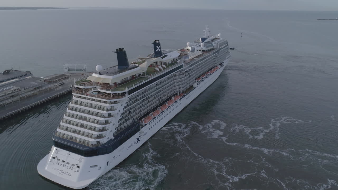 Aerial view of Celebrity Solstice cruise ship at a port
