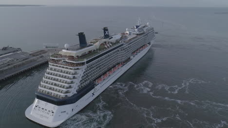 aerial view of celebrity solstice cruise ship at a port