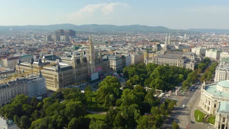 Birds-Eye-View-of-Rathaus,-Vienna's-City-Hall-in-Austria