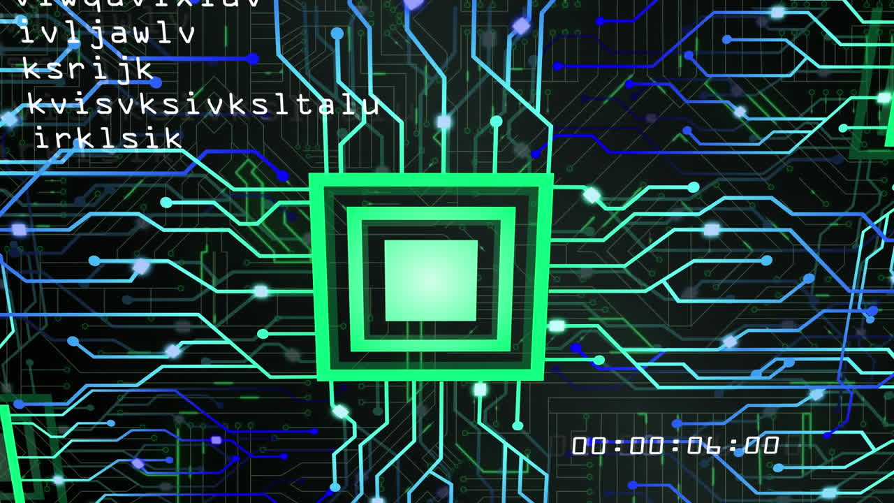 animación del procesamiento de datos sobre un fondo negro