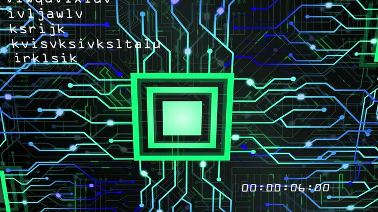 Animation of data processing on black background
