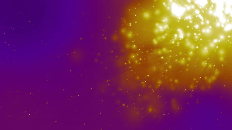 glowing yellow particles and light bursts over purple background, creating dynamic animation