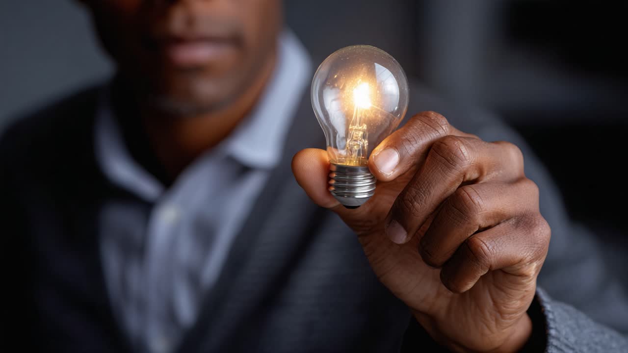 A Person Holding a Glowing Light Bulb Inspires Creativity and Innovation Through Effective Communication and Bright Ideas in a Dimly Lit Environment