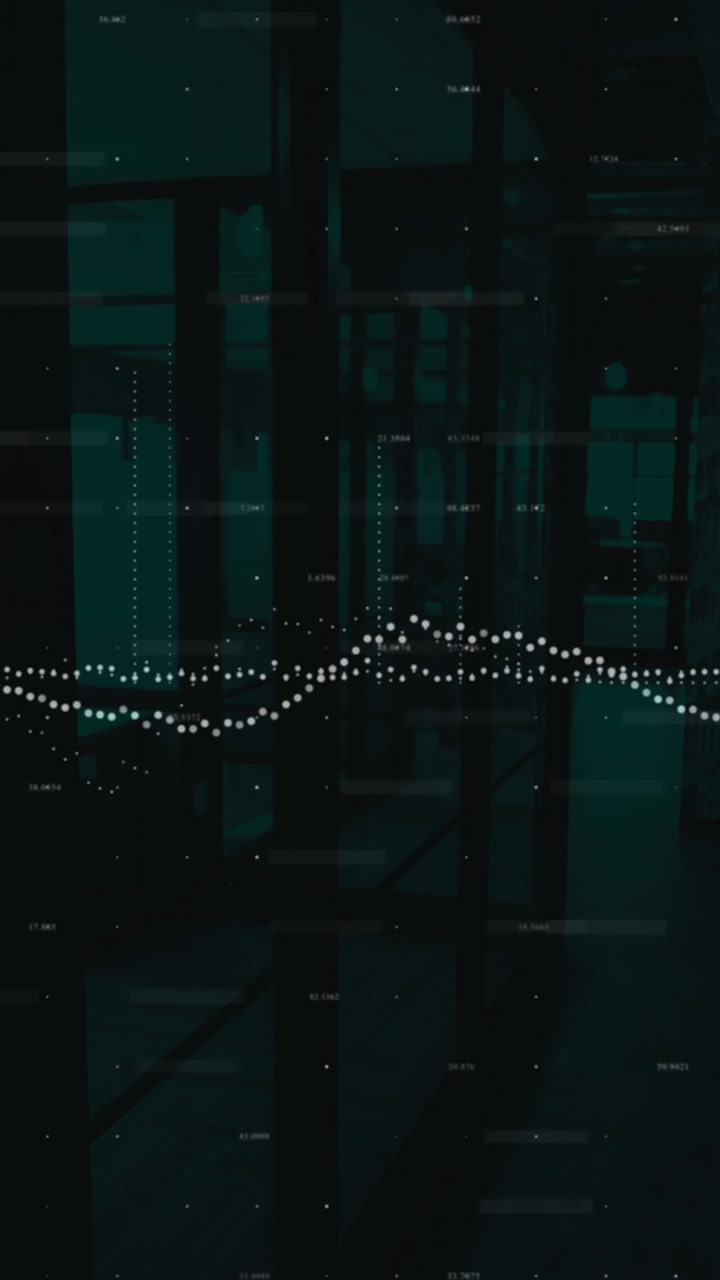 Financial data processing over cityscape against dark background
