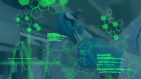 animación del procesamiento de datos científicos sobre el científico en el laboratorio