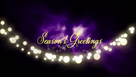 Animation-of-seasons-greetings-text-at-christmas-over-light-spots