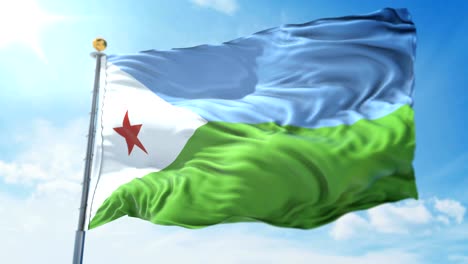 djibouti flag seamless looping 3d rendering video. beautiful textile cloth fabric loop waving