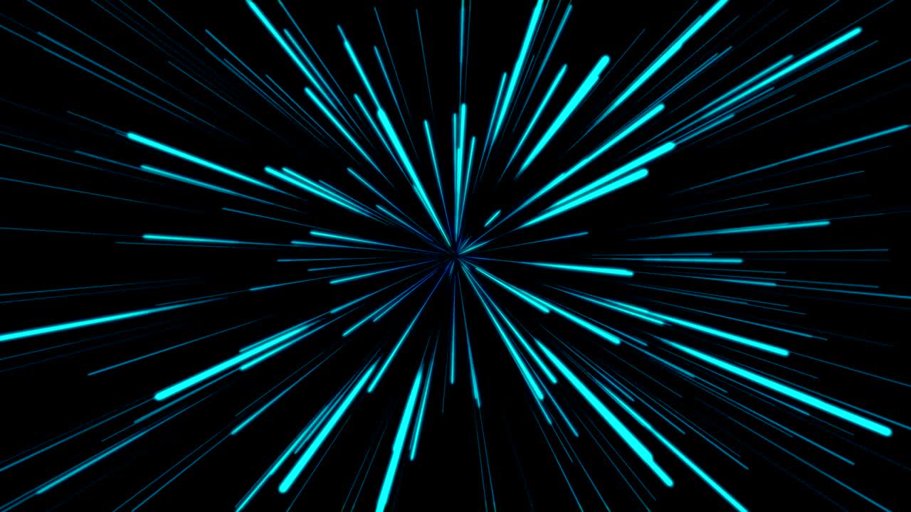 추상적인 우주 배경: 푸른 네온 빛, 별, 우주, 적외선, 빛의 속도, 움직이는 네온 빛의 광선, 별을 통해 움직이는 무결한 루프
