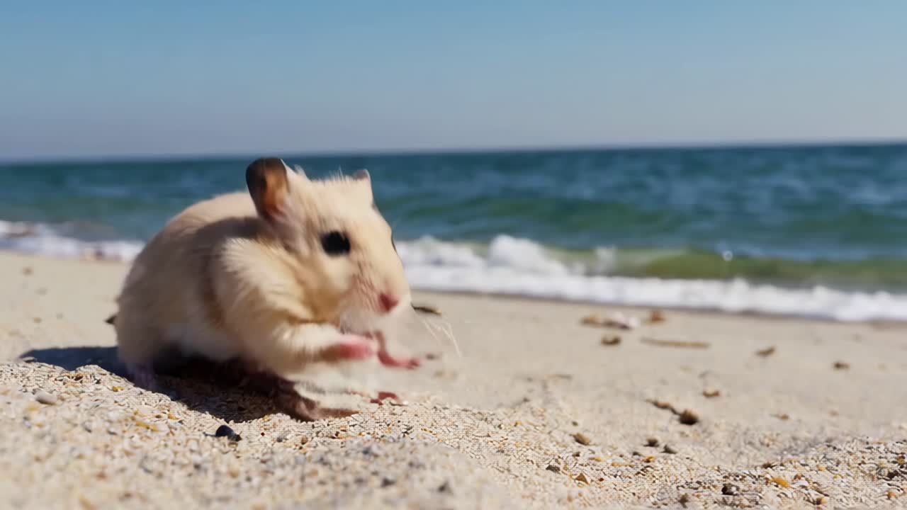 해변에 있는 귀여운 햄스터