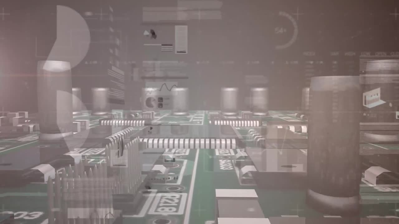 컴퓨터 회로판을 통해 통계 처리의 애니메이션