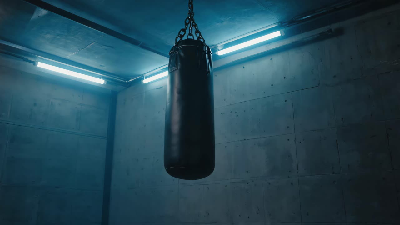 A punching bag hanging in a gym