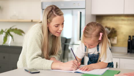 Bildung,-Mutter-Und-Lernendes-Kinderschreiben