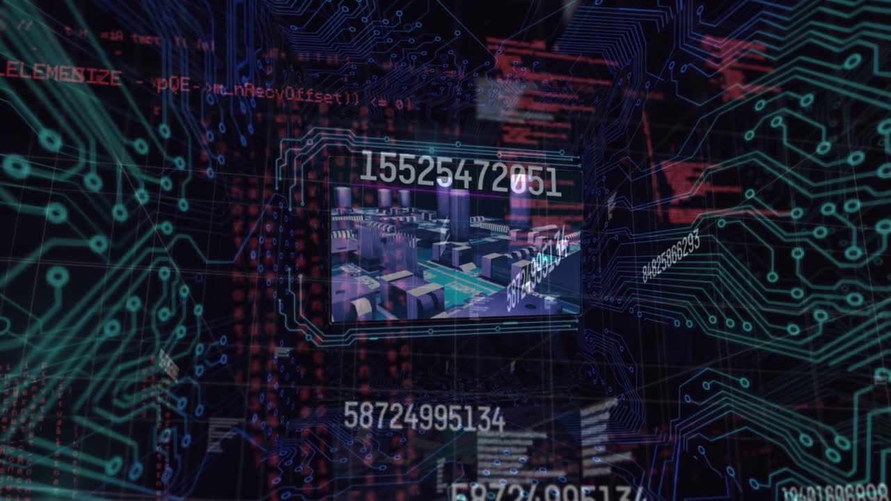 Animation of data processing and processor socket over dart background