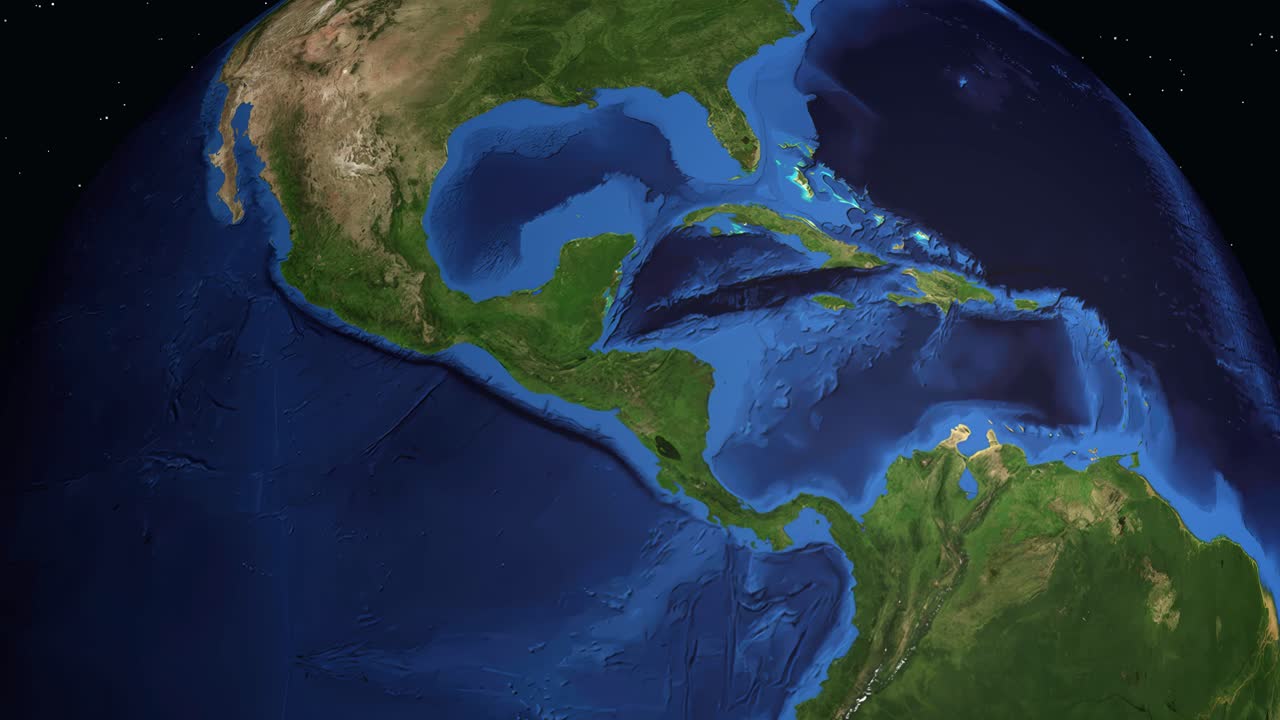 Um zoom cinematográfico do espaço para San Pedro Sula, Honduras, incluindo a sobreposição de dados da população da cidade
